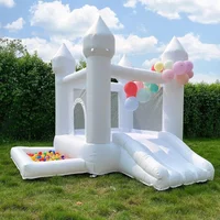 Aufblasbares Hüpfhaus, weißes Springburg mit Bällebad und Rutsche, Dekoration für Kindergeburtstage, Geschenk, Hochzeit, Hüpfburg