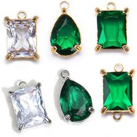 10pcs 5pcs Gold Color Stainless Steel Zircon Pendants Green Transparent Crystal Charms Beads for Necklace Jewelry Making DIY