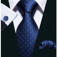 Fashion Blue Necktie For Men High Quality Dot Woven Tie With Pocket Square Cufflink Set Business Party Gift Barry.Wang 5095
