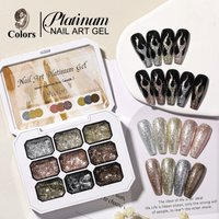 9-Color Boxed Metal High-Density White Golden Glue, No-Wash Solid Gradient Nail Polish Gel with Long-lasting Glitter Effect, Sin