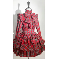 Christmas and New Year Kawaii Lolita Suit Goth Punk Red Coat Plaid Shirt Strap Skirt Three-piece Japanese Y2K Sweet Ladies Dress