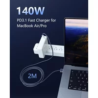 Upgraded USB-C to Magnetic 3 Cable Compatible with MacBook Air/Pro (2021-2025), 140W Fast Charging, 6.6ft Braided, Midnight