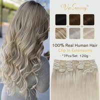 Extensions capillaires à clips VeSunny, cheveux humains, double trame, extensions Remy, 7 pièces, extensions à clips, cheveux brésiliens