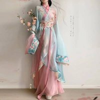 New Hanfu Dress Suit Improved Embroidered And Print Blended Hanfu Daily Short Style Tailored Palace Style Girl's Pink Han Set