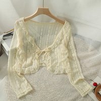 Casual Loose White Sun Protection Tops Women Y2K Korean Style Lace Bow Ruffle Cardigan Summer Blouse Coat Shirt Blusa