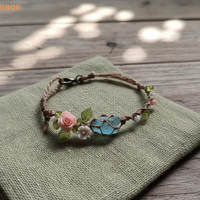 *1Pcs Rose Quartz Aquamarine Stone Beaded Handmade Bracelet Macrame Crystal Net Wrap Adjustable Rope Unisex Friendship Gift