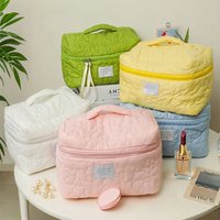 Quilted Cloud Makeup Bag, Large Capacity Cosmetic Organizer with Handle for Travel & Daily Use