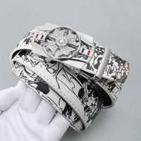 Men's Fashionable Automatic Belt with Rotating Buckle,Graffiti printPUBelt,Luxurious casual belt suitable for jeans and trousers
