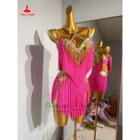 Latin Dance Fringe Dress Women Customsized Senior AB Stones Performance Clothing Tango Chacha Latin Dancing Professional Dresses