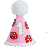 1pc Strawberry 1st Birthday Hat Handmade Party Decoration Pink Cone Hat First Birthday Photography Atmosphere Prop for Girls