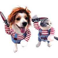 Funny Chucky Dog Costume Pet Cosplay with Wig And Knife Set Halloween Party Outfit for Small to Medium Dogs And Cats