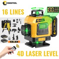 CONENTOOL Niveau laser vert 16 lignes 4x360 autonivelant avec trépied, télécommande, 535nm haute luminosité, machine de mesure horizontale et verticale, rechargeable Type C, double batterie, outil