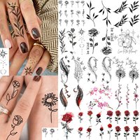 1 Sheet Rose Feather Dandelion Temporary Tattoos For Adult Hands Finger Neck, Temp Fake Tattoo Sticker Realistic Tatoo Last Long