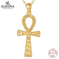 Eudora 18K Gold Ancient Egyptian Ankh Necklace for Women Man 925 Sterling Silver Symbol of Life Cross Pendant Fine Jewelry Gifts