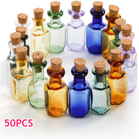 50 Tiny Spell Jars Colored Mini Glass Cork Bottles Decorative Square Cute Wishing Bottles Little Glass Vials with Corks Stoppers