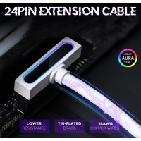 ATX Motherboard 24 Pins PSU Extension for PC ARGB Light with 5V 3Pin 90° Right-Angle 30cm PC CPU Cable Set One-Wire Connection