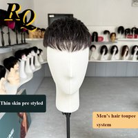 Pre Cut Thin Skin PU 0.06-0.08 mm Hairpieces Toupee Hair Replacement For Men 6x8 Pre Styled 1B Male Hair Topper PU Basement