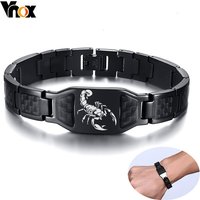 Vnox Personnaliser Hommes Élégant Scorpion Cross Shield Images Chaîne Bracelets avec Bijoux personnalisés uniques en fibre de carbone Cadeaux pour lui