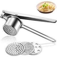 LMETJMA Stainless Steel Potato Ricer Manual Potato Masher With 3 Interchangeable Discs Fruit Juicer Lemon Squeezer KC0442
