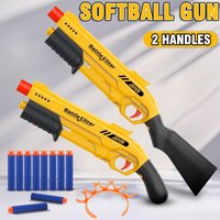 Kids Outdoor Manual Foam Dart Blaster Gun with Dual Handles Safe Ammo Soft Bullet Multi Colors for Children