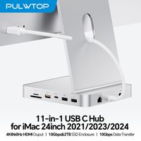 PULWTOP Upgraded 11 in 1 USB C Hub for iMac 24 inch , Support M.2 SSD(NOT Included), 4K HDMI, Ethernet, USB A/C 10Gbps, SD/TF