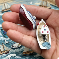 Mini Resin Fishing Boat Figurines Nautical Ship Ornament for Micro Landscape Aquarium Dollhouse DIY Decor