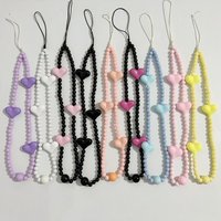 1PC Korean Black Heart Phone Charm Straps Acrylic Beaded Cell Phone Chains Handy Wristlet String Lanyard Jewelry Accessories