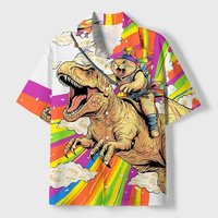 2026 Summer Hot Selling Fashion Leisure Fun Dinosaur Art Shirt Adult and Children Daily Street Vacation Quick Dry Loose Shirt