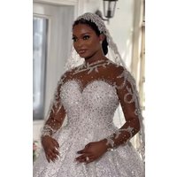 South African Wedding Dresses Black Girls Ball Gown Long Sleeves Beaded Plus Size Bridal Gown Vestido De Noiva Customized