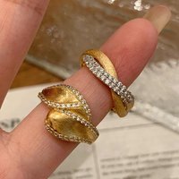 Classic style brushed leaf inlay diamond retro rings for women inlay diamonds Female Ring banquet layering style jewelry gift