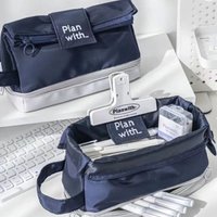 Simple Double Layer Pen Bag Foldable Student Gift Pencil Case Large Capacity Stationery Storage Pouch School Office
