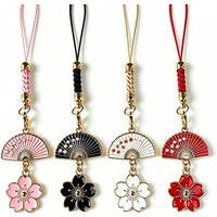 Japanese Sakura Fan Phone Charm Keychain - Enamel Cherry Blossom Pendant Strap for Bag Key Chain Accessories