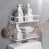1/2 TierNo Drill Toilet Storage Rack Wall Mount Shelf Space Saving Organizer Shampoo Towels Cosmetics Bathroom Storage