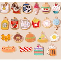 Leslie 10pcs Cute Enamel Food Charms Hamburg French Fries Pizza Milk Cake Chocolate Pendant For Bracelet Handmade Jewelry Making