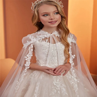 Cape Fluffy Shiny Flower Girl Dress Sleeveless For Wedding Lace Tulle with Elegant Princess First Communion Birthday Gowns