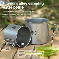 Titanium Purification Water Cup Camping Mug with Folding Handle & Carabiner, Portable Outdoor Coffee Cup for Hiking Picnic
