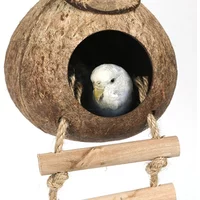 Coconut Bird Nest Hut With Ladder Hanging,Hanging Coconut Bird House Parrot Hideout Bird Cage For Lovebird Pigeons Pet Supplies