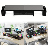 Dual Monitor Stand Riser with Drawer and Pen Holders Computer Monitor Stand for Laptop PC Printer Home and Office Use
