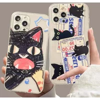 Doodle Angry Cat Case for Samsung Galaxy S25 S24 Ultra S23 S22 Plus S20 FE A56 A16 5G A15 A26 A36 A55 A35 A34 A54 Couple Cover