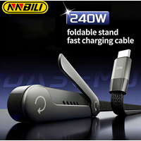 NNBILI 2-IN-1 Dual Type-C Cable Foldable Mobile Phone Holder PD240W Fast Charging Data Cable Multifunction Phone Charge Bracket