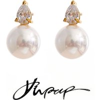 Yhpup Stainless Steel Bling Zirconia Simulated Pearls Round Stud Earrings for Women Popular Exquisite Korean Fashion Jewelry