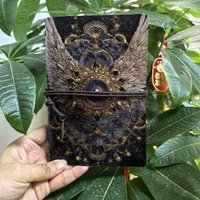 Vintage Golden Wing Journal, Luxury Black Gold A6 Travel Notebook, Refillable Leather Diary with Elastic Band, Artistic Scrapboo
