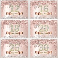Rose Gold Pink Shiny Diamond Themed Birthday Party Banner Background, Girl Sweet Party Decoration Photography Studio Background