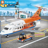 697pcs Forange Aviation Cargo Plane Helicopter Airport Airbus Airplane Control Tower DIY Building Blocks Toy Set Kids Boy Gift