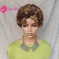 4/27#Pixie Cut Bob Afro Kinky Curly 6 Inch Human Hair Full Machine Wig Brazilian Virgin Remy for Black Women Daily Use