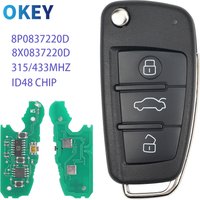 Okey Remote Car Key ID48 Chip 315/433MHZ For AUDI A1Q3 A3 TT S3 S1 2005-2016 8P0837220D 8X0837220D Flip Remote Key Fob