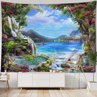 Beautiful Garden Landscape, Tapestry, Home Art Decoration Wall Mounted Fairy Tale Posters Fantasy Sea View Room Background Cloth
