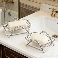 1pc Stainless Steel Soap Holder with Removable Drain Tray, Rustproof Bar Soap Dish for Bathroom & Kitchen,with Non-Slip Feet