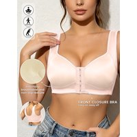 Wire-Free Satin Yoga Sports Bra, Front Buckle Fixed Cups, Wide Straps Seamless Beauty Back, Soft Breathable Bra for All Seasons