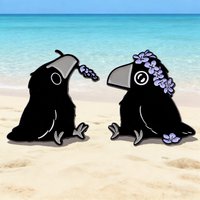 2pcs/Set Cute Purple Flower Crow Enamel Pin Black Bird Brooches Lapel Pins Backpack Accessories Decorative Jewelry Lovers Gift